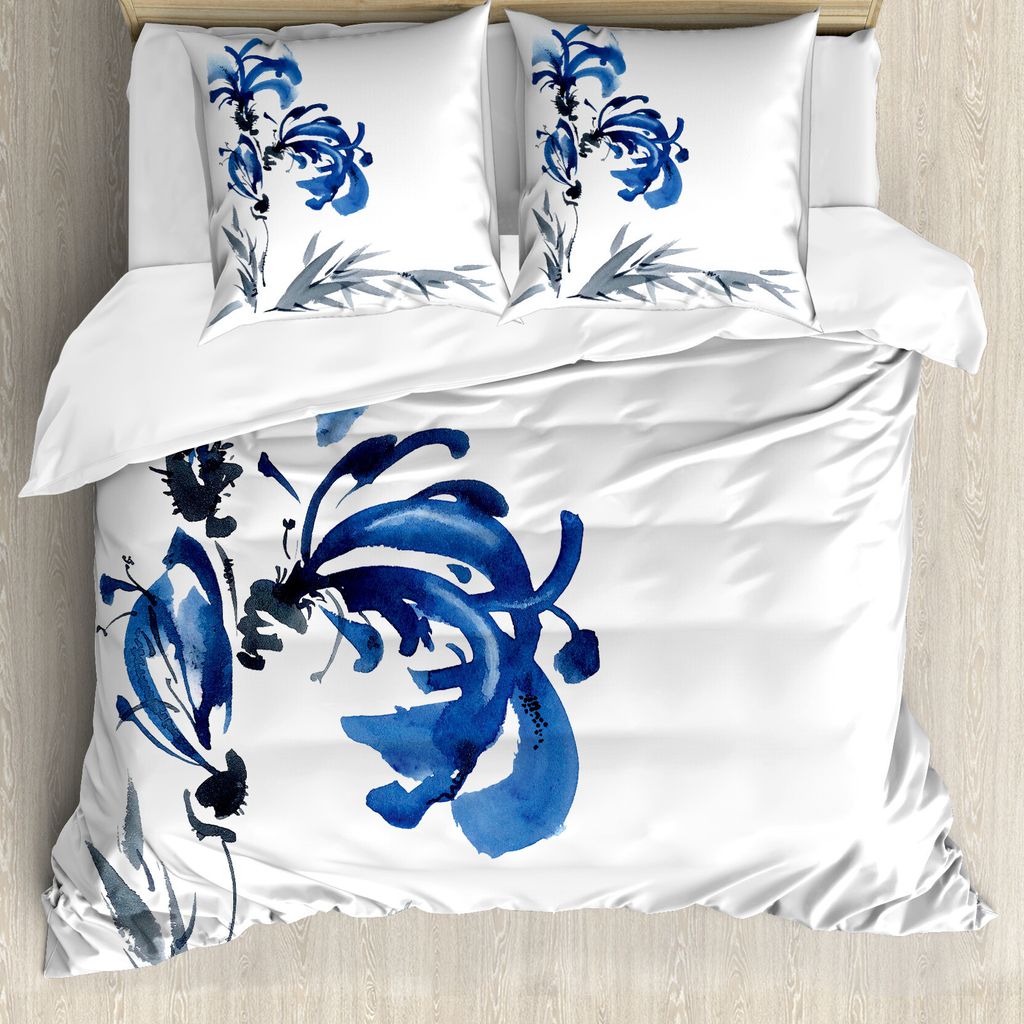 ABAKUHAUS orientalisch Bettbezug, Brushstroke Kunstwerk, Milbensicher Allergiker geeignet mit Kissenbezügen, 200 cm x 200 cm - 80 x 80 cm, Blau grau