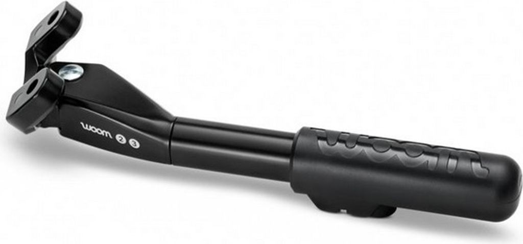 A black bicycle kickstand on a white background.