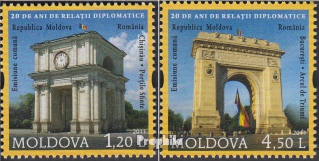 Briefmarken Moldawien 2011 Mi 769-770 (kompl.Ausg.) postfrisch Diplomatische Beziehung Rumänien