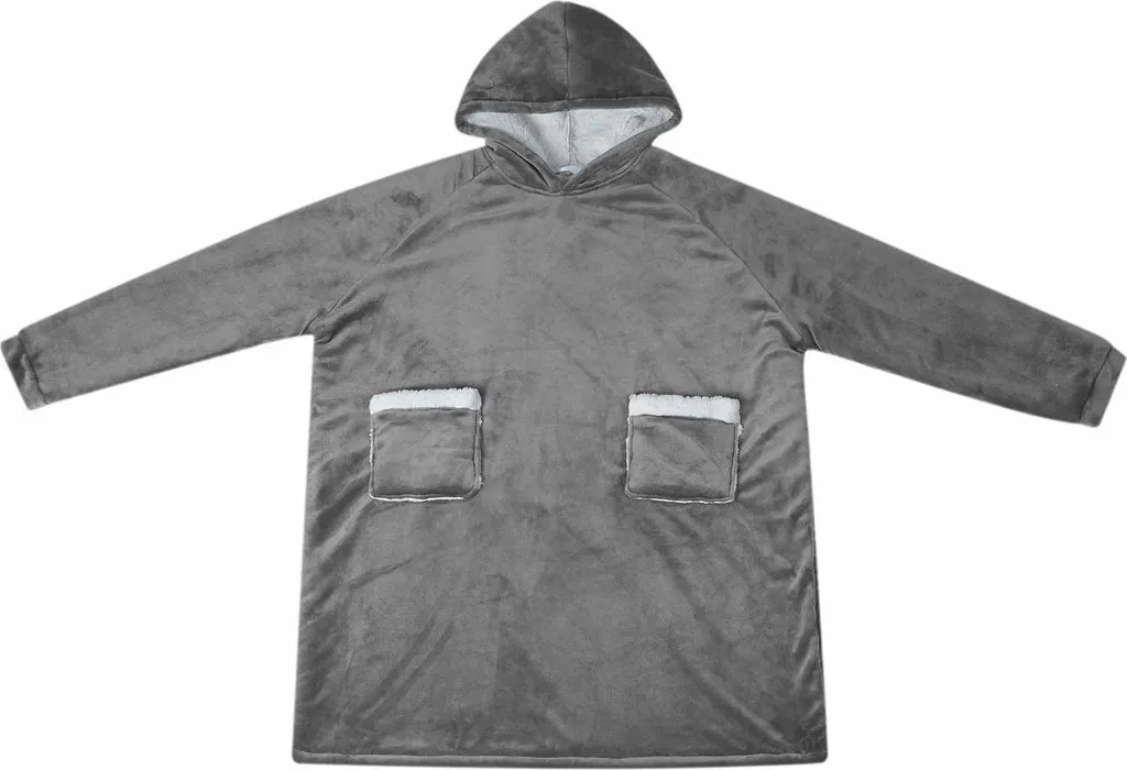 Couverture-Hoodie Réversible Gris Foncé S en Flanelle et Moumoute Polaire