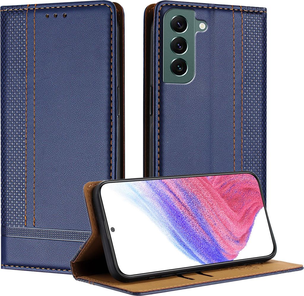 Handyhülle für Samsung Galaxy S22+ 5G Leder Flip Klappbare Schutzhülle mit Standfunktion Blau