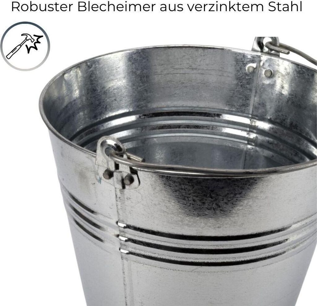 BURI Zinkeimer 10L Mit Holzgriff Wassereimer Blecheimer Gartendeko Pflanzkübel Blumen