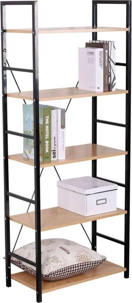 Bolt Edge, Bücherregal – Industrial – Schwarz/Eiche – 5 Ebenen – 60×28×148 cm