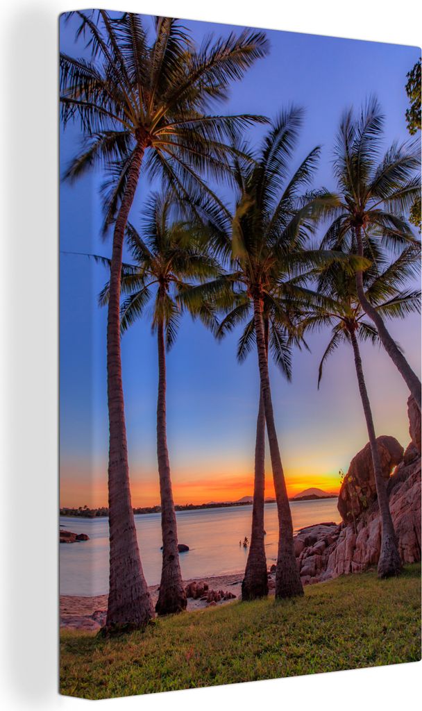 OneMillionCanvasses - Leinwandbilder - 90x140 cm, Palmen am Strand von Queensland bei Sonnenuntergang, Wandbilder Kunstdruck Wanddekoration - Fot...