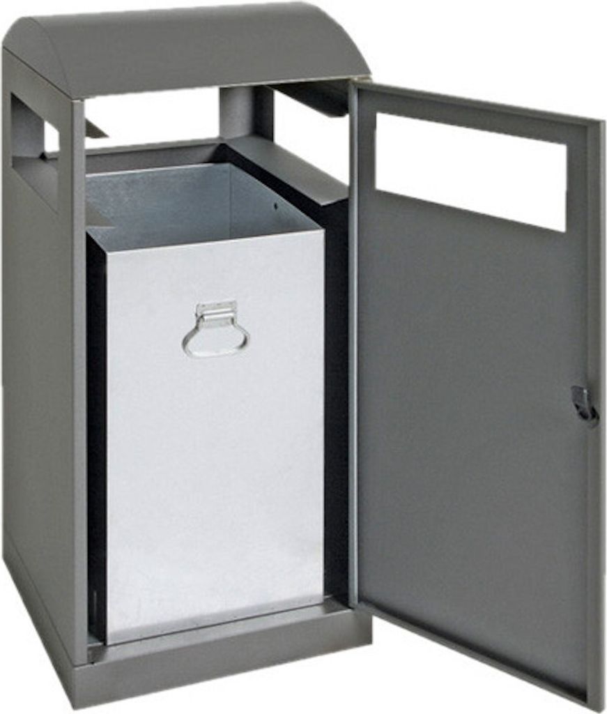 Abfallbehälter für Außenbereiche mit verzinktem Innenbehälter | 90 Liter, HxBxT 106x45x45cm | Brandschutzklasse A1 | Anthrazitgrau/Anthrazitgrau