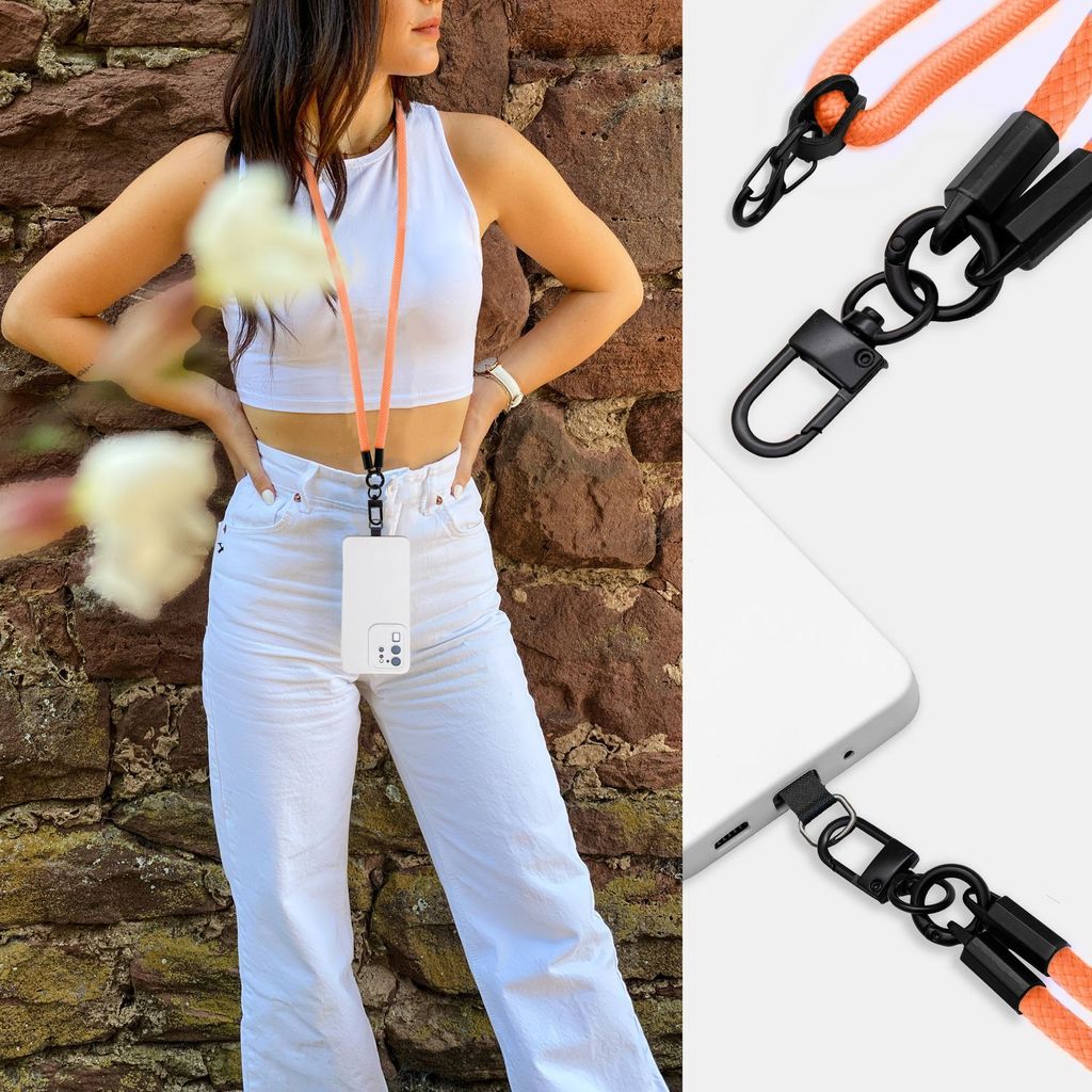 Cadorabo Handykette für Samsung Galaxy XCover 3 in ORANGE - Handy Hülle mit Verstellbaren Band Kordel zum Umhängen