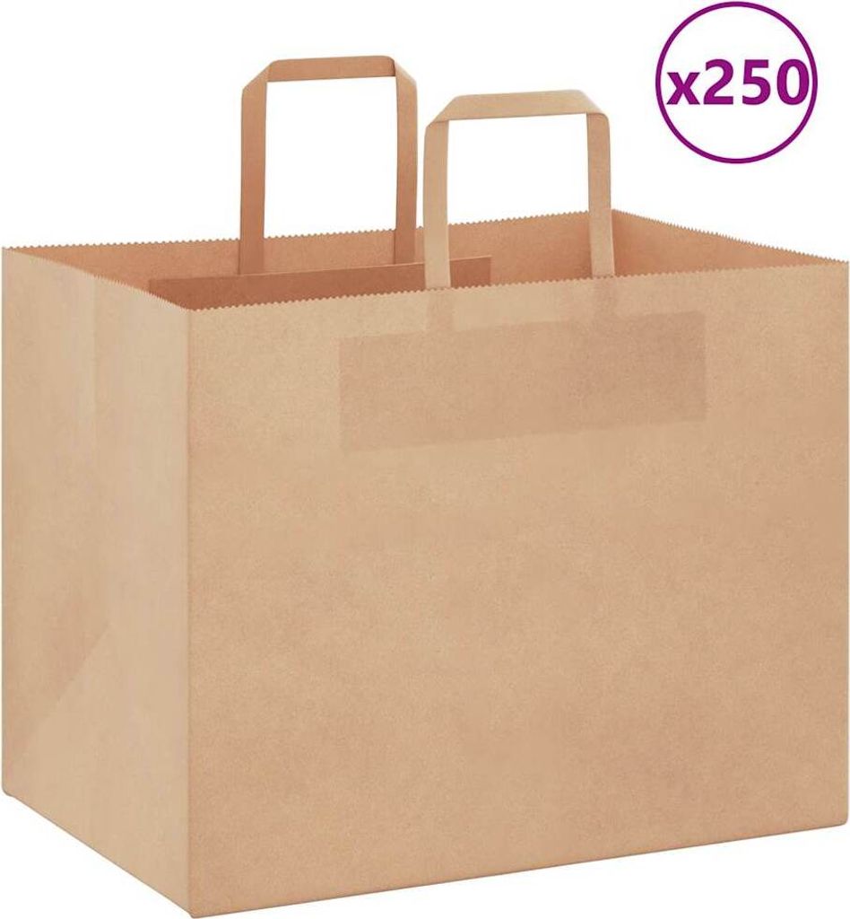 "2026 Promotion" Papiertragetaschen 250 Stk. - Hohe Qualität - mit Henkeln Braun 32x22x24 cm - Papiertüten CC25380