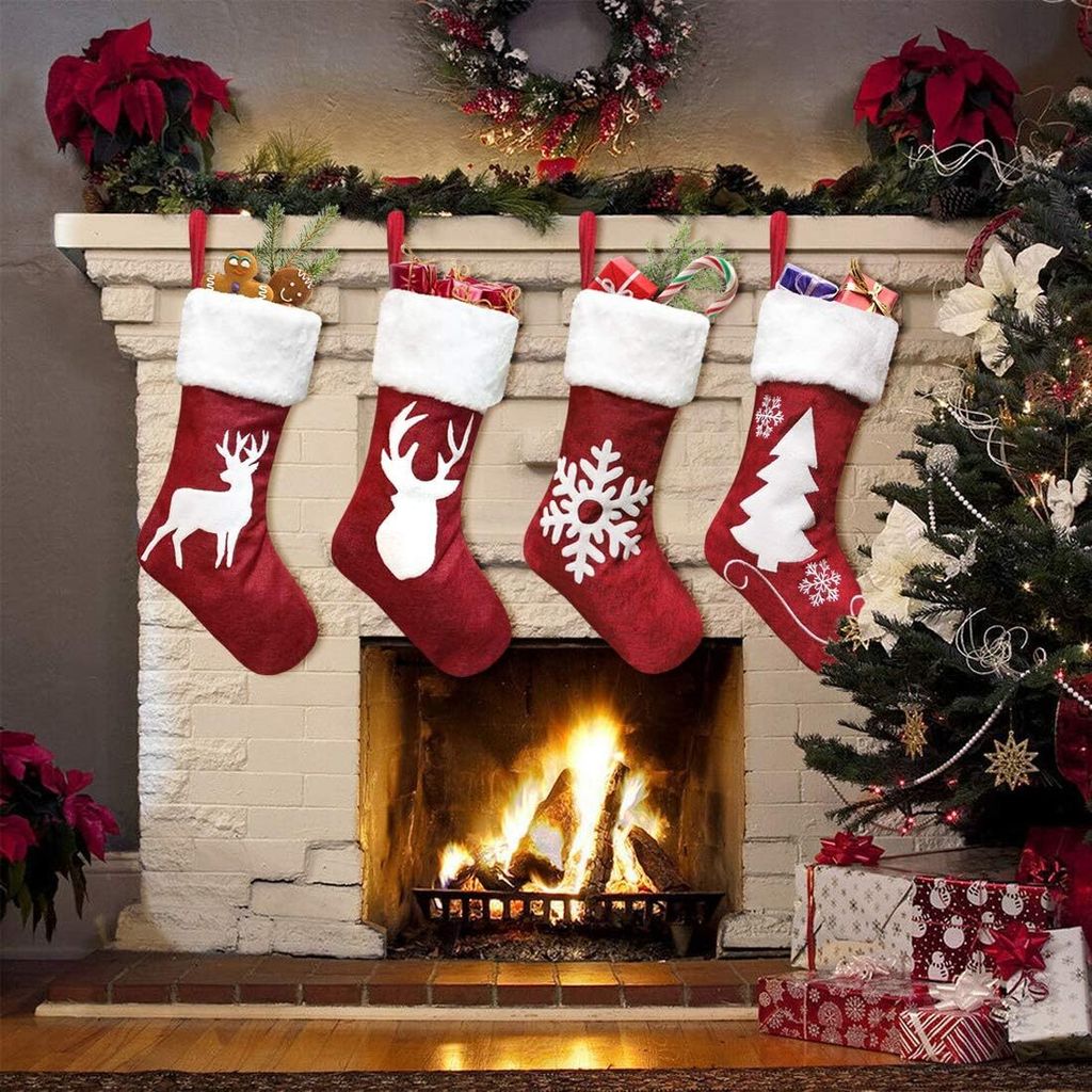 8 Pezzi Calza Natale, Calzini Decorativi Natalizi, Addobbi per Calza