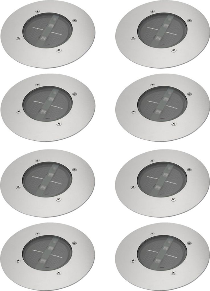 8 x Ranex LED Solar Bodeneinbaustrahler rund Edelstahl IP67 Produktbild 