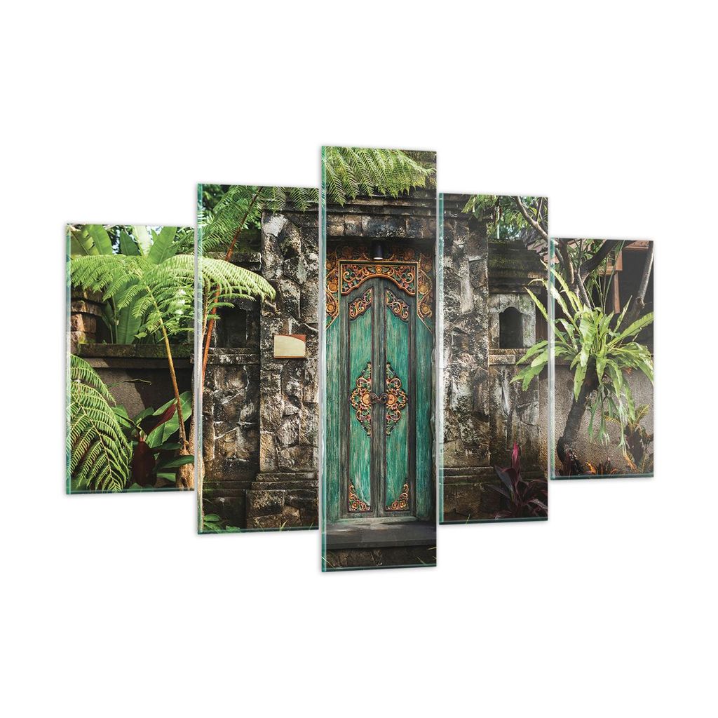 Bilder auf glas - 5 Teile - Tor Tür Grün - 150x100cm - Glasbilder - Wandbilder - Bilder - zum Aufhängen bereit - Wanddekoration aus Glas - Glas ...