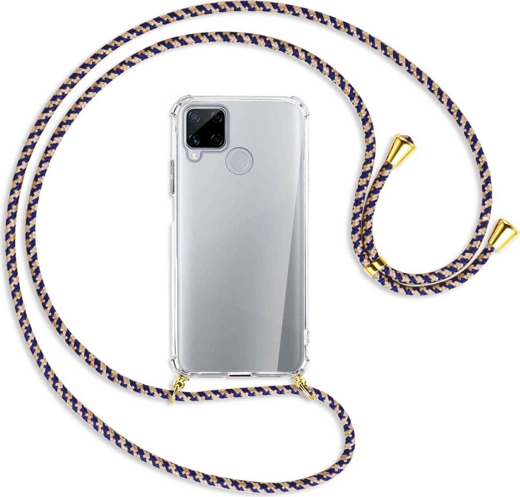 Handykette Backcover-Schutzhülle mit Band (Metall goldfarben) für Realme Narzo 30A (RMX3171) - blau+beige