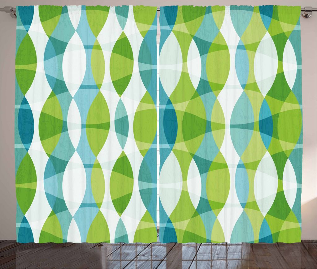 ABAKUHAUS Grunge Rustikaler Vorhang, Geometrische Formen Oval, Wohnzimmer Universalband Gardinen mit Schlaufen und Haken, 280 x 245 cm, Apfelgrün ...