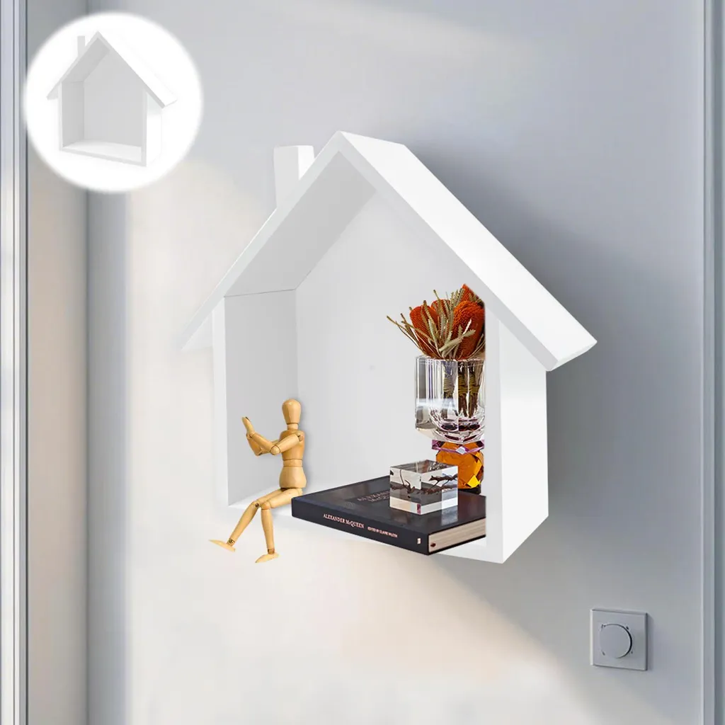 Décoration intérieure bois blanc maisonnette pour étagère rétro salon