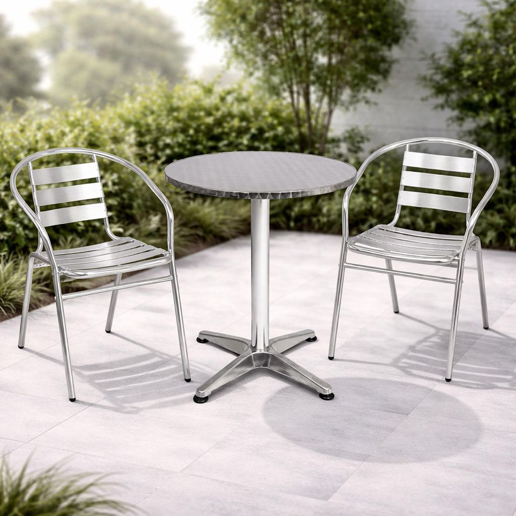 3-tlg Bistrogarnitur Balkonset Rund Ø 60cm Aluminium Stehtisch H70/110cm