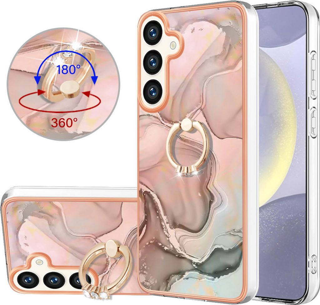 Galaxy S24+ Hülle, Muster TPU Silikon Stoßdämpfer Bumper Schutzhülle mit Ring Ständer für Samsung Galaxy S24+ Crème