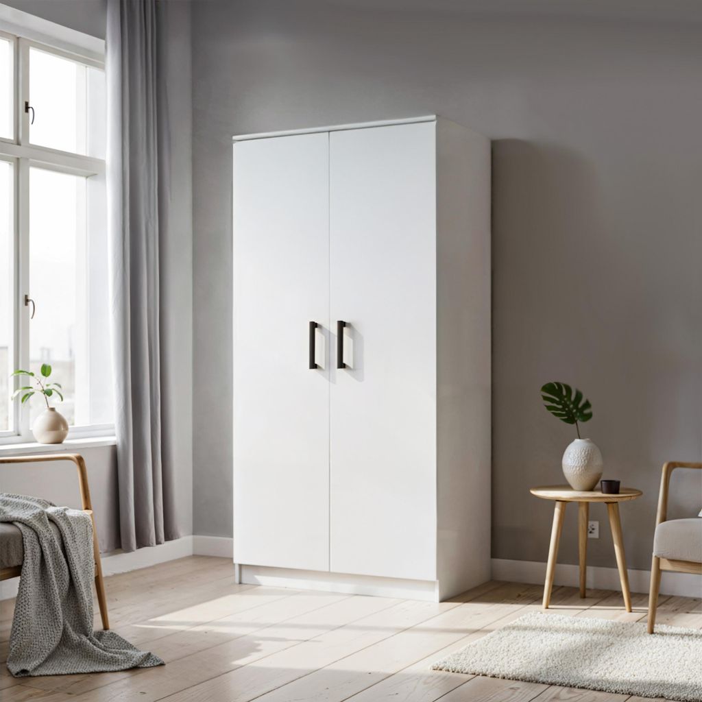 Masseno Drehtürenschrank SILO 90/180/50 cm 2-türig Schlafzimmer Schrank Kleiderschrank Weiß