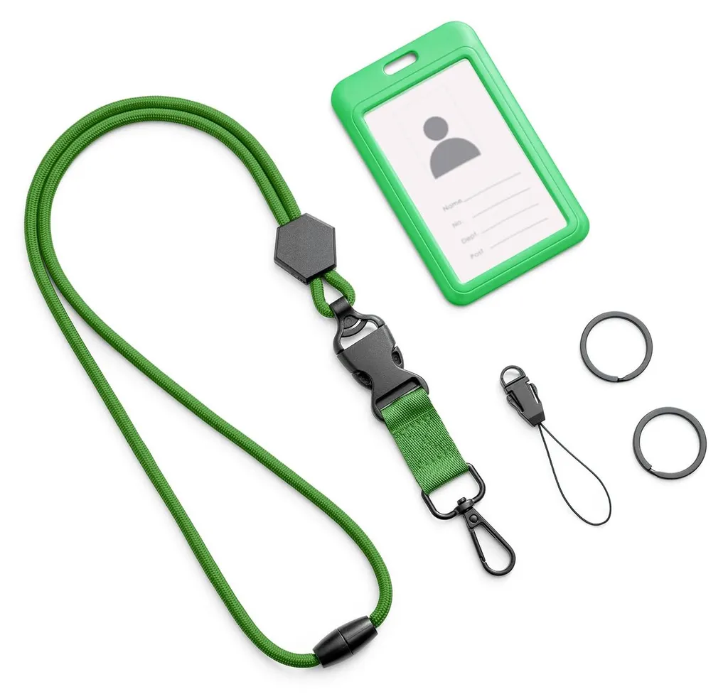Porte-badge pour clés et cartes de bureau, lanière tour de cou verte