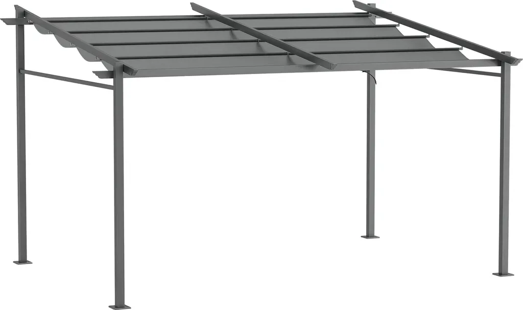 Outsunny Pergola 4x3m Adossée avec Toile Coulissante en Acier Gris