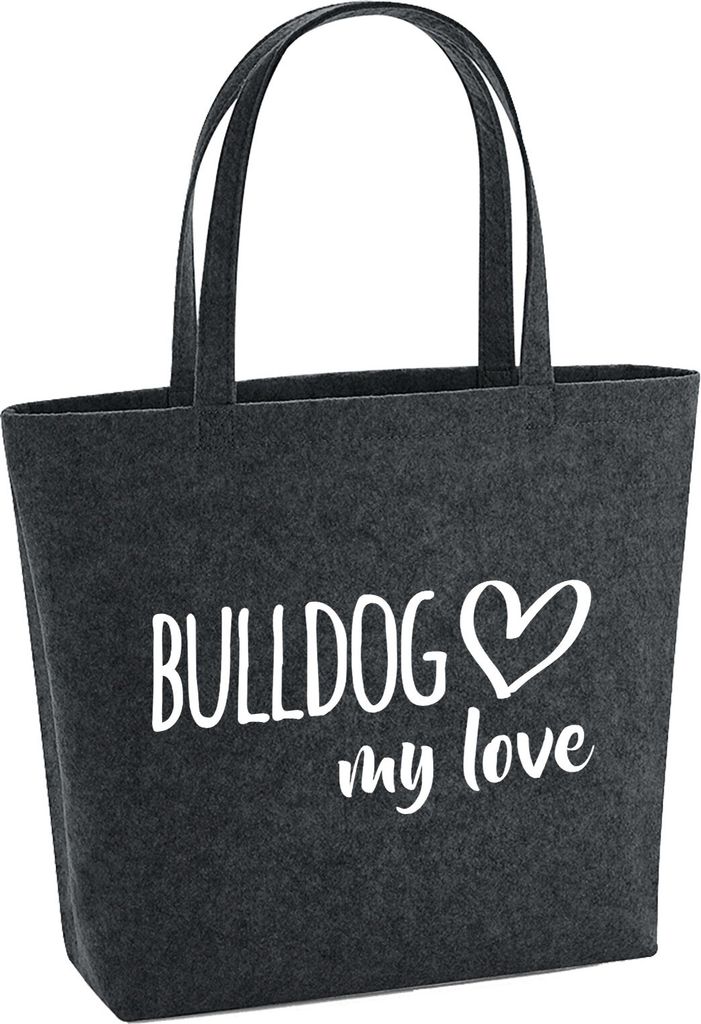 Huuraa Filzshopper Bulldog my love 22 Liter Charcoal Melange Filztasche Geschenkidee