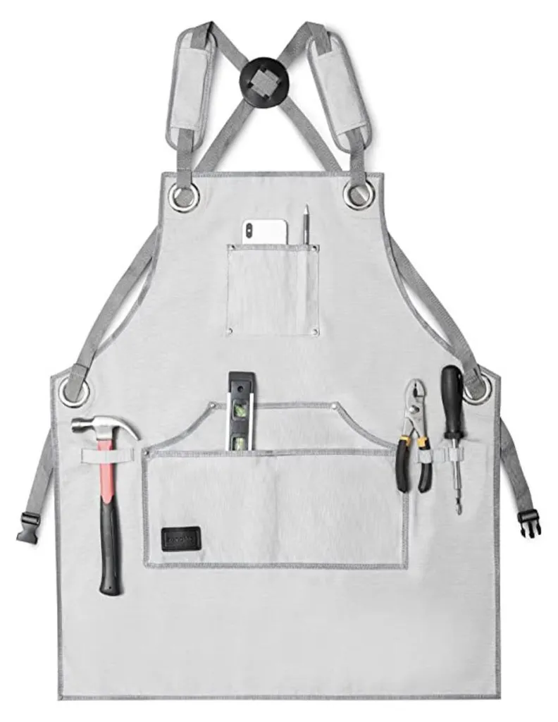 Tablier de Travail Multi-poches en Toile Grise pour Atelier et Cuisine