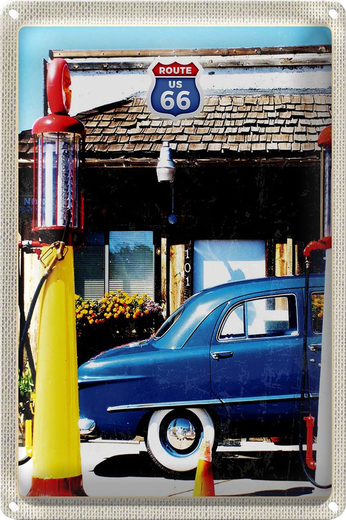 Blechschild Reise 40x30cm Amerika Chicago Route 66 Tankstelle