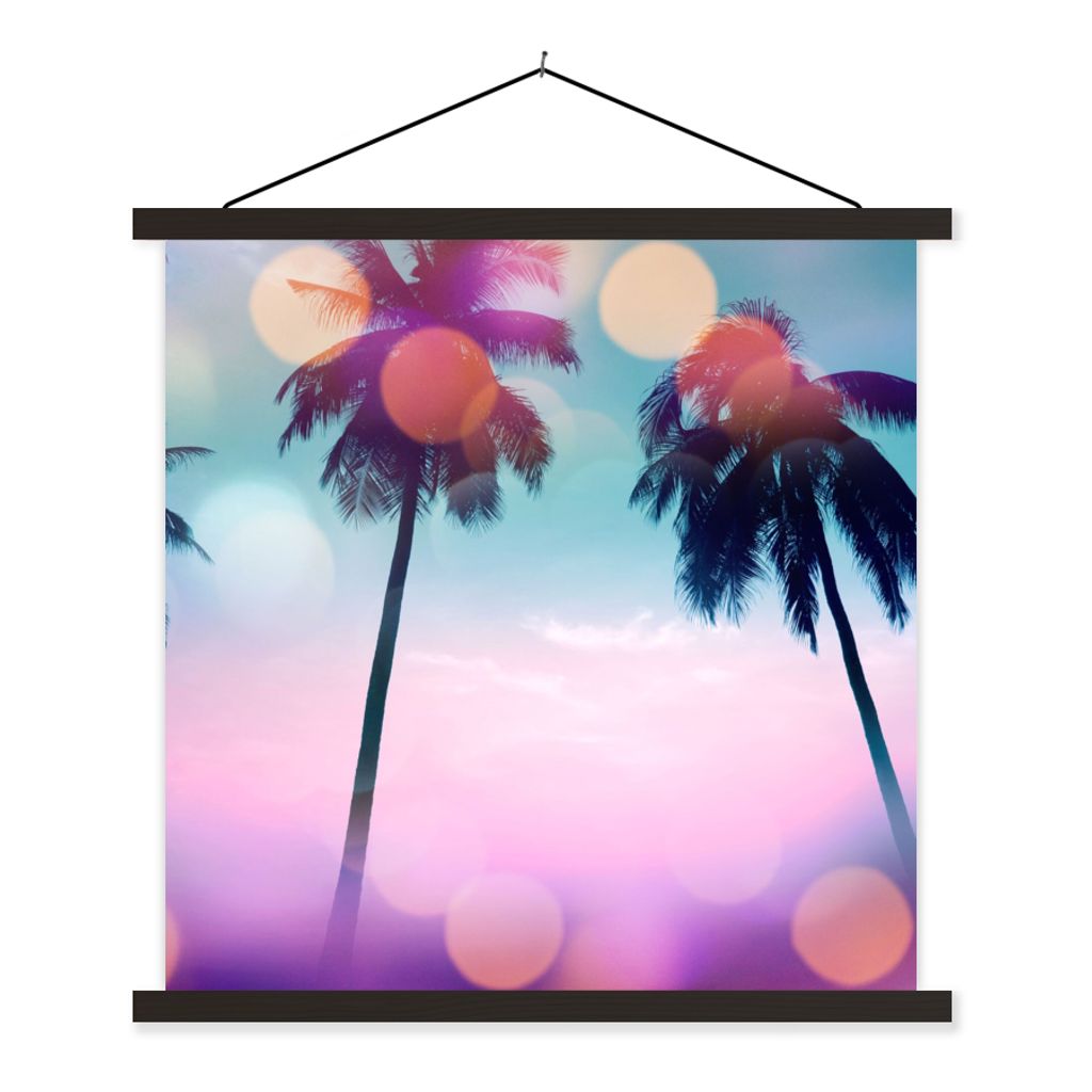 MuchoWow Textilposter Sommer - Palmen - Himmel - Rosa 40x40 cm mit schwarzem Rahmen - Fotos