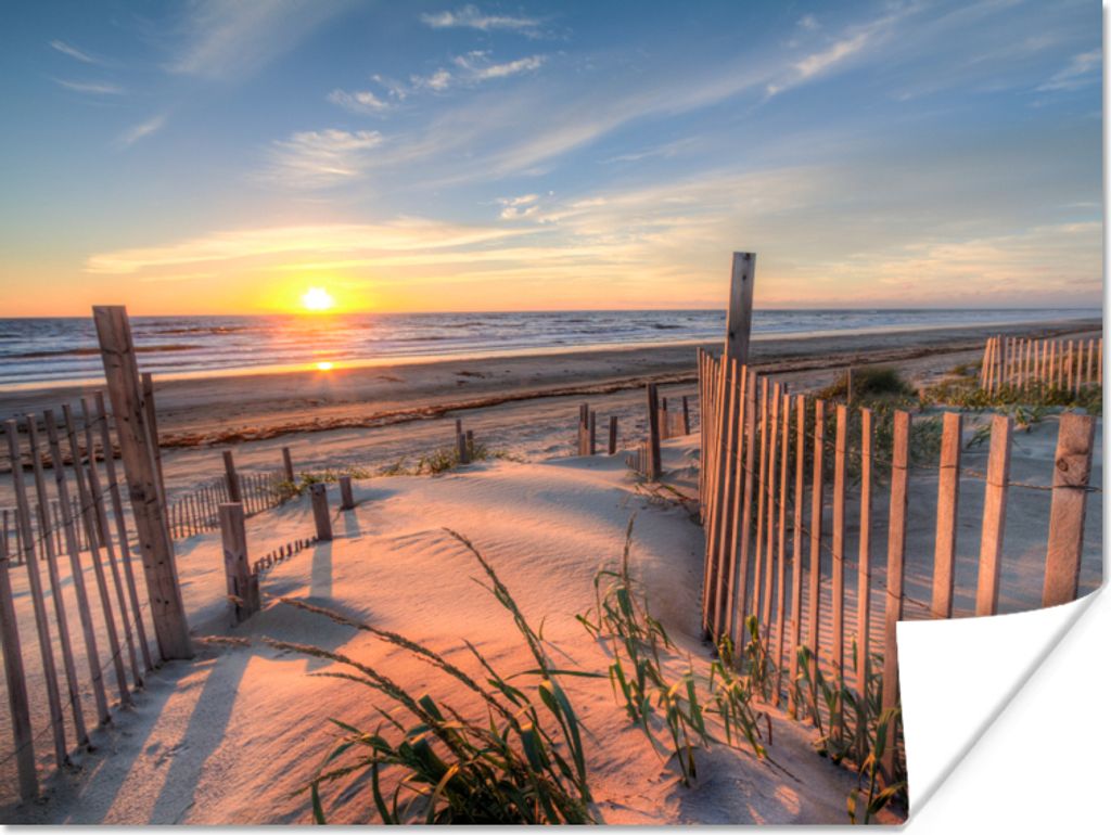 MuchoWow Poster Strand - Meer - Düne - Sonnenuntergang - Landschaft 40x30 cm - Plakate für die Wände - Poster Wohnzimmer