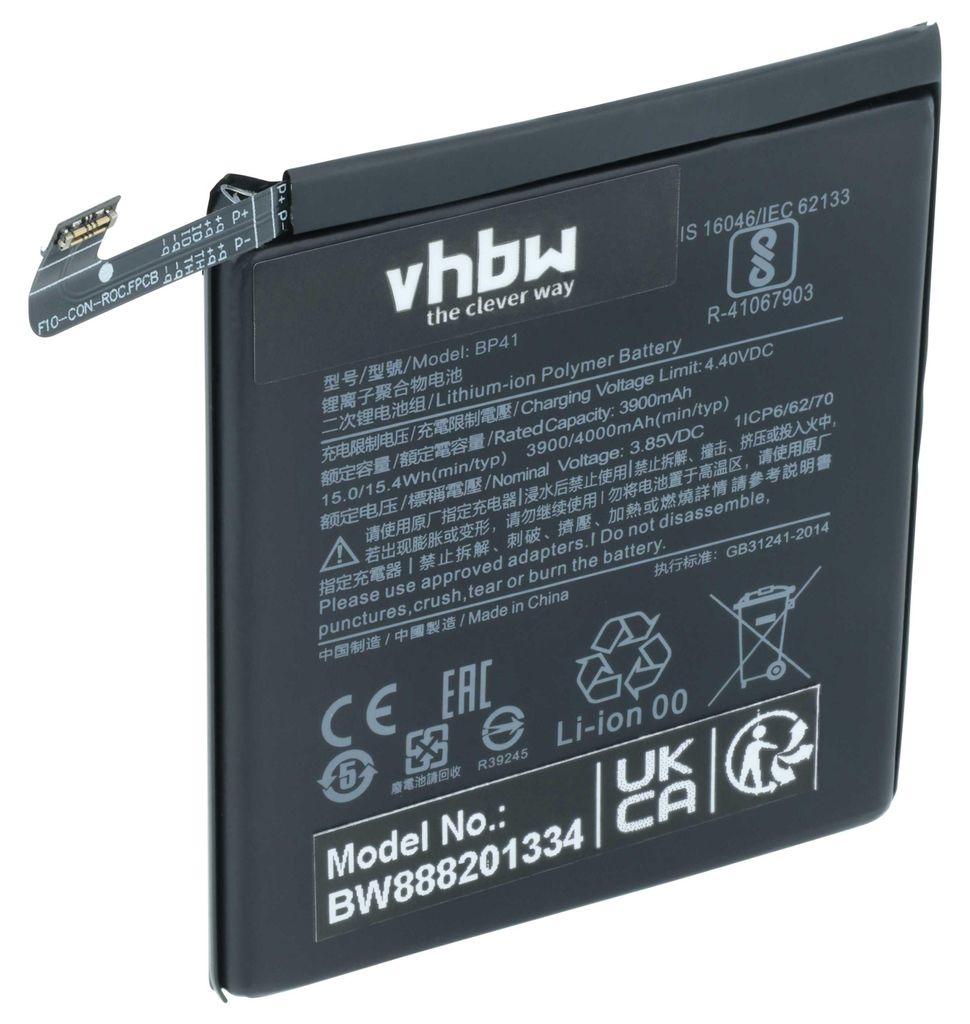 vhbw Akku Ersatz für Redmi BP41 für Handy Smartphone Telefon (3900 mAh, 3,85 V, Li-Polymer)