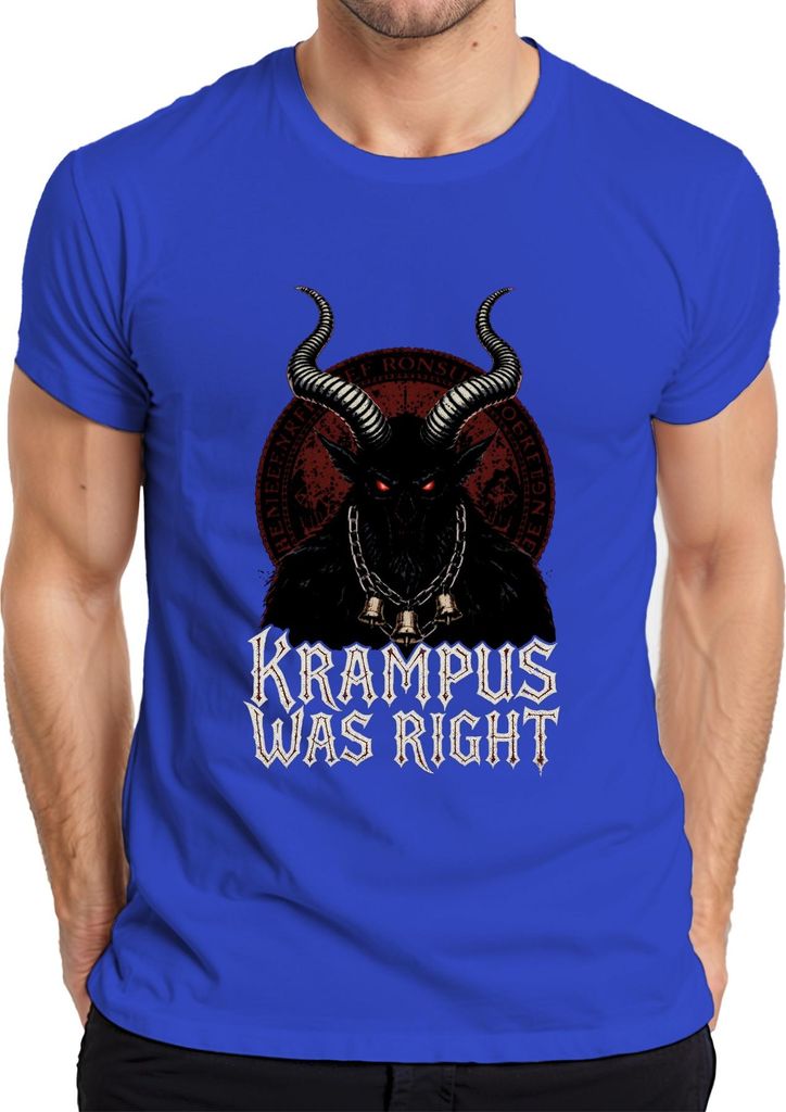 Krampus Was Right Dämon Hörner Glocken Weihnachten Gothic Horror Herren T-Shirt, Blau, M