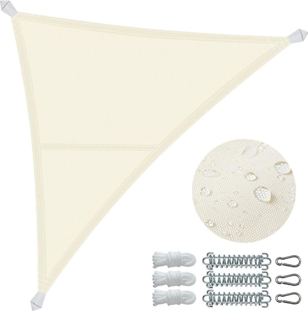 VOUNOT Wasserdicht Sonnensegel Dreieckig mit Befestigung Set, 3x3x3m, Beige