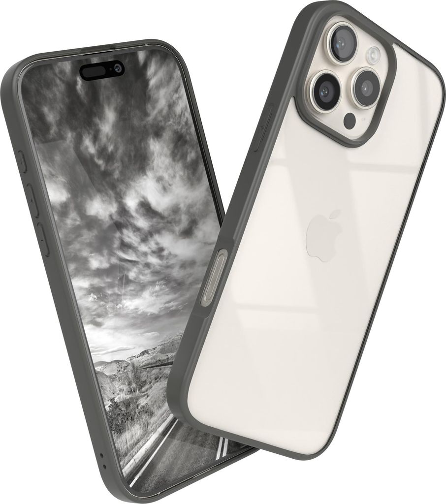 EAZY CASE Clear Hybrid Bumper Hülle für Apple iPhone 16 Pro Max, Handyhülle stoßfest mit Kameraschutz, Handycase dünn in Grau