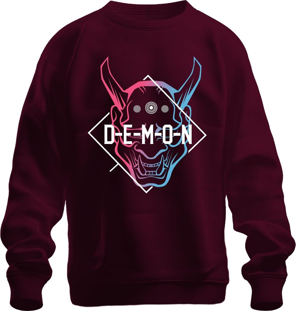 DEMON Oni Maske Halloween Anime Manga Gaming Vaporwave Streetwear Uni Sweatshirt Pullover, Burgundy, M