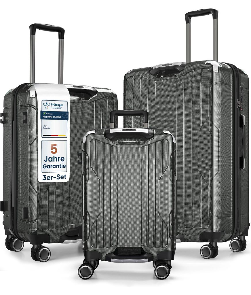 4FLY Aluminium-Rahmen Hartschalen Reisekoffer Set 3-teilig Ultraleicht (M/L/XL) aus PC+ABS – mit TSA-Schloss, 4 Spinner-Doppelrollen, Handgepäck
