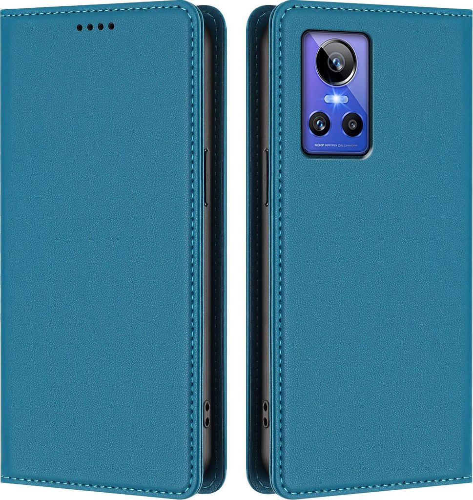 Handyhülle für Realme GT Neo 3, Kunstleder Klapphülle Stoßfeste Magnetische Hülle mit Ständer Blau