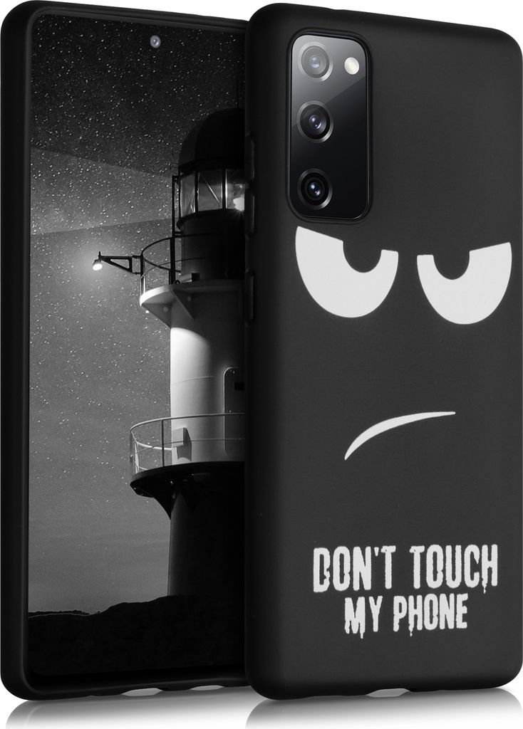 kwmobile Hülle kompatibel mit Samsung Galaxy S20 FE - Handyhülle Silikon Case - Don't touch my Phone Weiß Schwarz