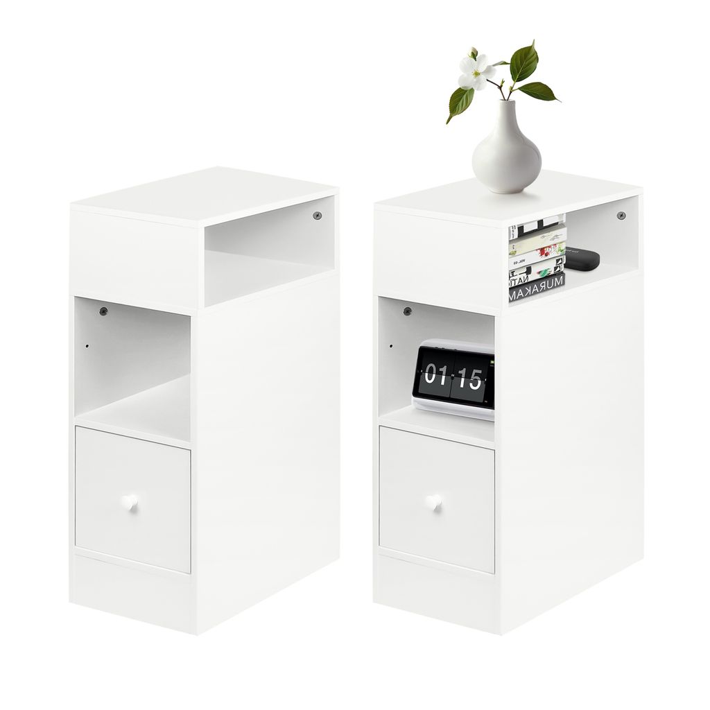 Table de chevet, lot de 2, avec 1 tiroir et 2 compartiments Image du produit 