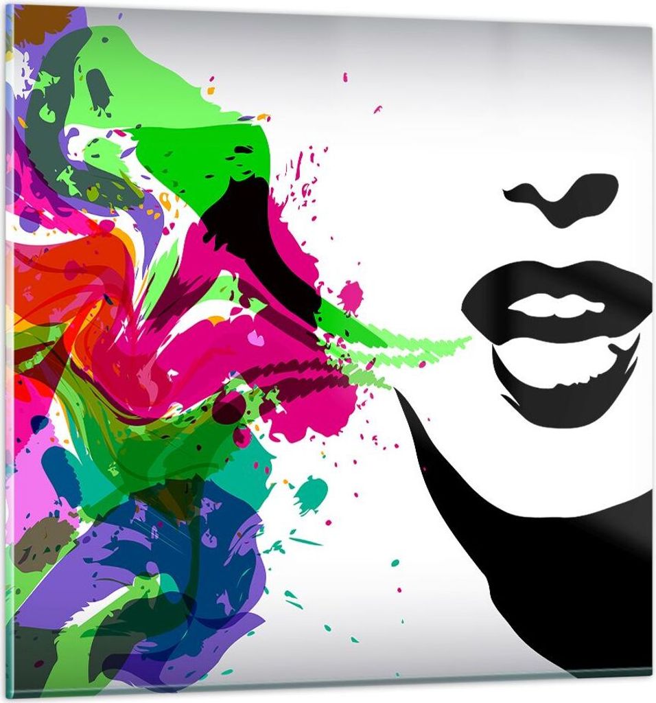 Bilder auf glas - Frau Gesicht Lippen Make-up - 70x70cm - Glasbilder - Wandbilder - Kunstdruck - zum Aufhängen bereit - Wanddekoration aus Glas - ...