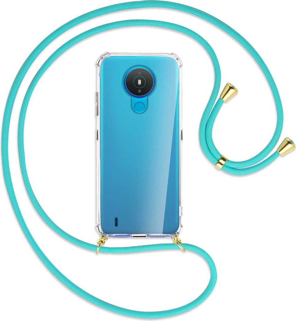 Handykette Backcover-Schutzhülle mit Band (Metall goldfarben) für Nokia 1.4 - türkis