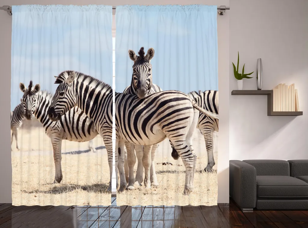 Rideau Salon Safari Bleu et Noir 280x225cm pour Ambiance Nature Rustique