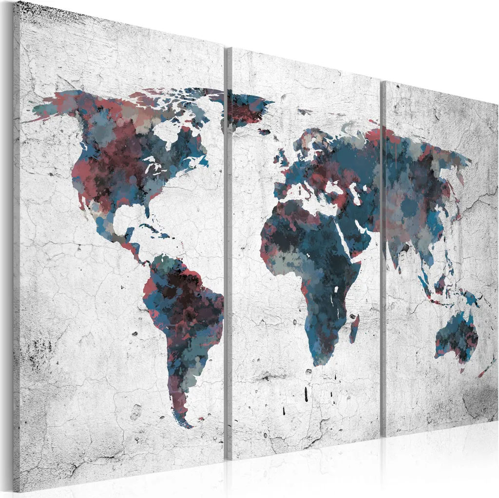 Quadro Moderno World Map 120x80 - Tela TNT Murando 3 Pannelli