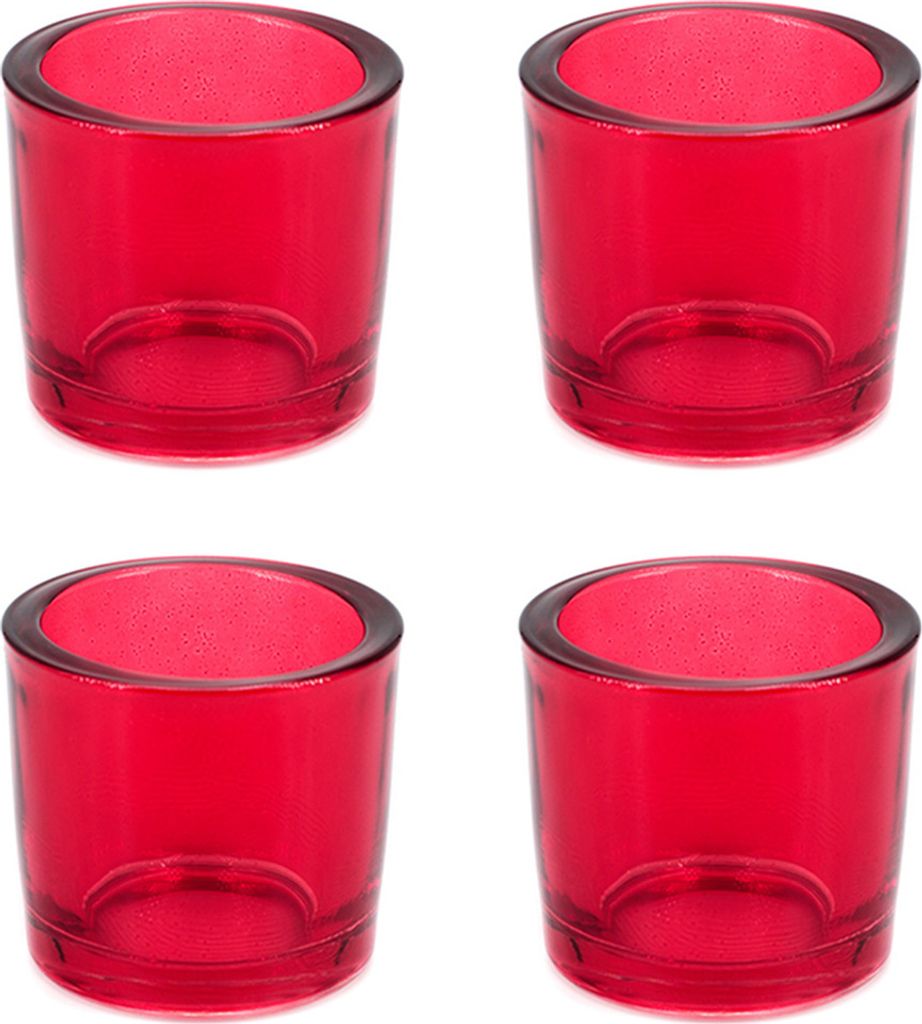 Teelichthalter Glas 6,5x6cm rot 4er Set Produktbild 
