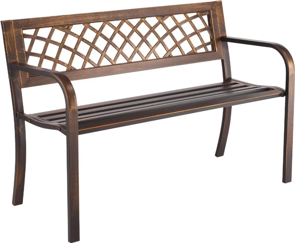 Panca da giardino 116 cm - Panche da giardino con portata di 250 kg - Panca da giardino con struttura Acciaio al carbonio - Panca da balcone con rete in PVC e braccioli - Panca da giardino nera per giardino, parco, cortile - 9