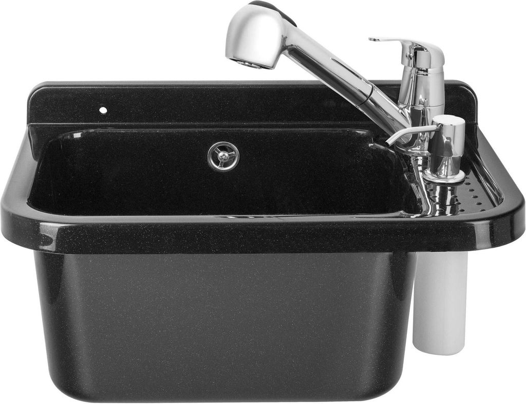 ADGO Spüle Waschbecken 50 cm Armatur Mit Ausziehbarem Auslauf Und Seifenspender