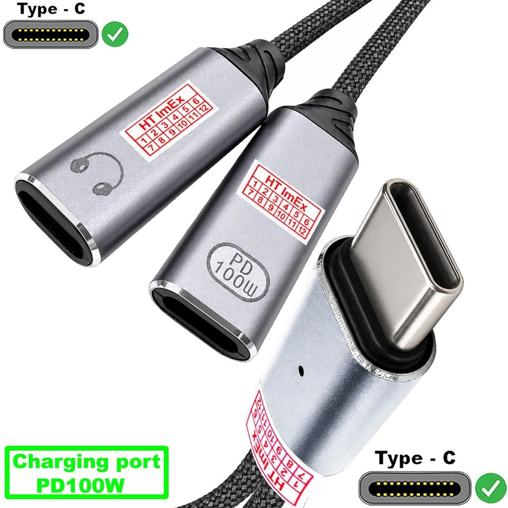 USB-C Splitter Y Adapter Kopfhörer und Laden PD 100W kompatibel mit Apple, Microsoft, OnePlus, OPPO Tablet