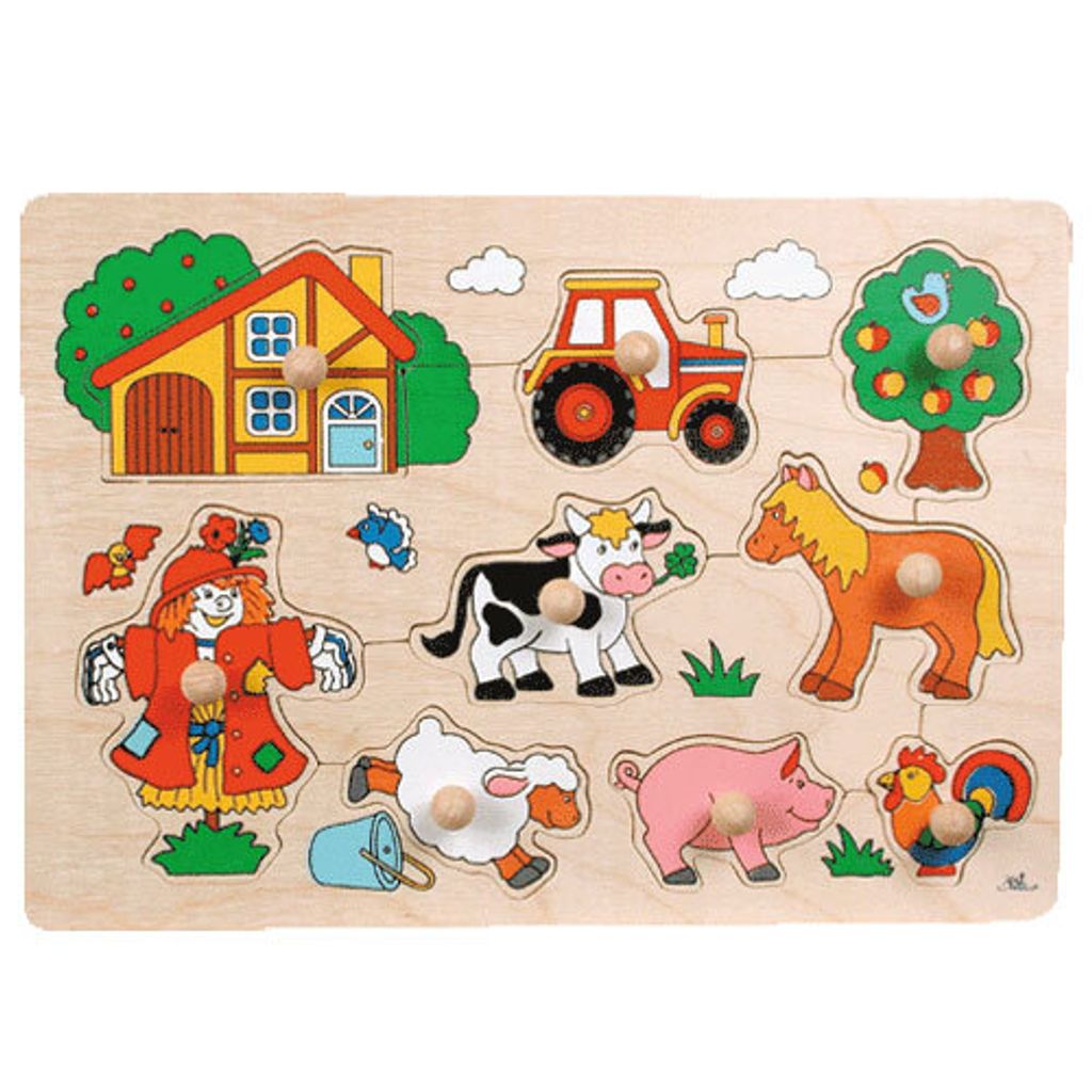 Goki Houten Noppenpuzzel Boerderij Retro, 5st. Image du produit 