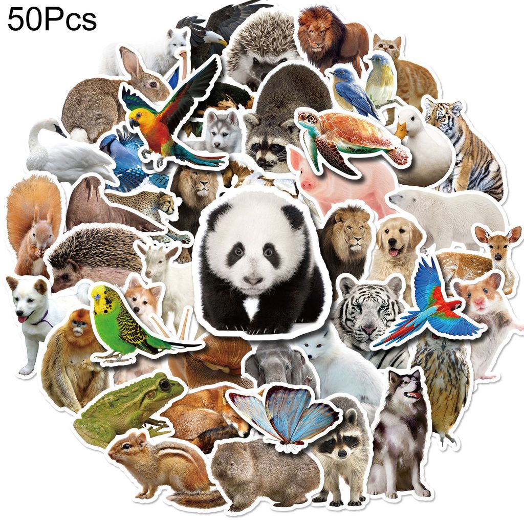 50pcs DIY Aufkleber wasserdichtes Anti-Verfassungs-Selbstkleber PVC Niedliche Zoo-Serie Wildtiere Aufkleber Laptop Flaschen-Aufkleber Schulzubehör-D