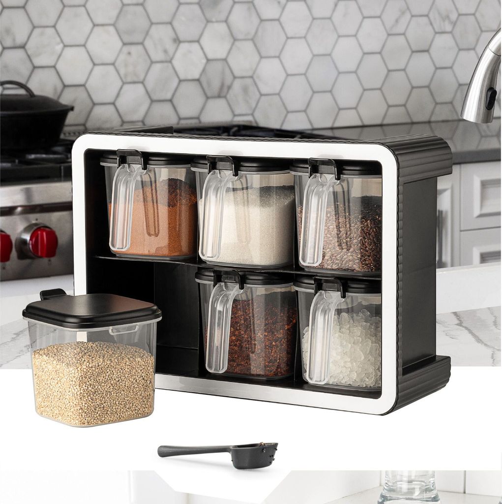 Hermia Concept, BNM-9172 - Anthracite, Gewürzdosen-Set (7-teilig), 100 % KUNSTSTOFF, Anthrazit, 32,5 x 12 x 22,5 cm