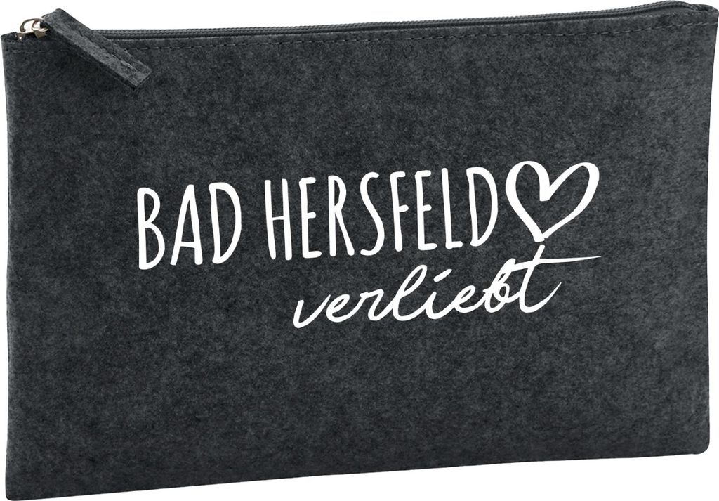 Huuraa Kulturbeutel Bad Hersfeld verliebt 1 Liter Charcoal Filz Kosmetiktasche Geschenkidee