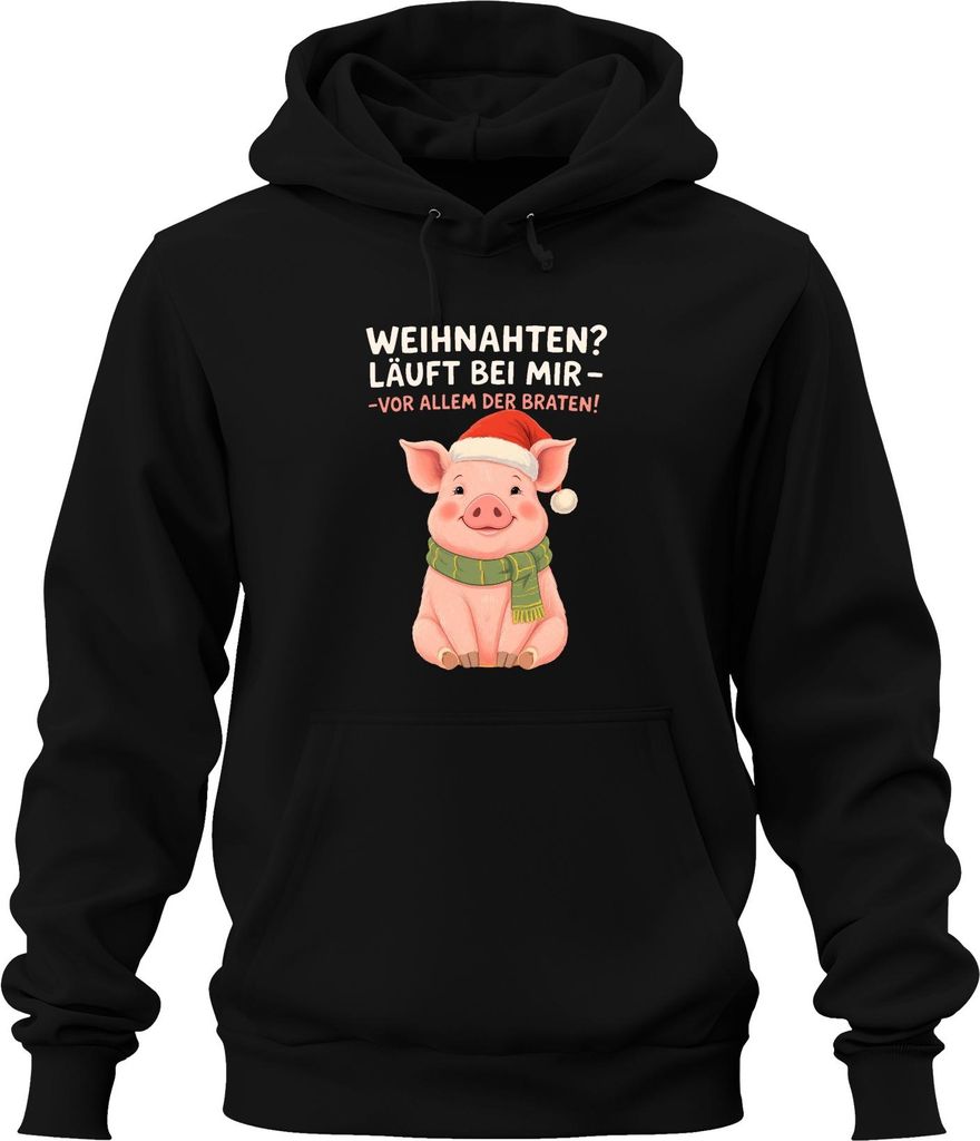 Weihnachten Schwein Ferkel Braten niedlich lustig Geschenk Santa Uni Hoodie Kapuzenpullover, Schwarz, XL