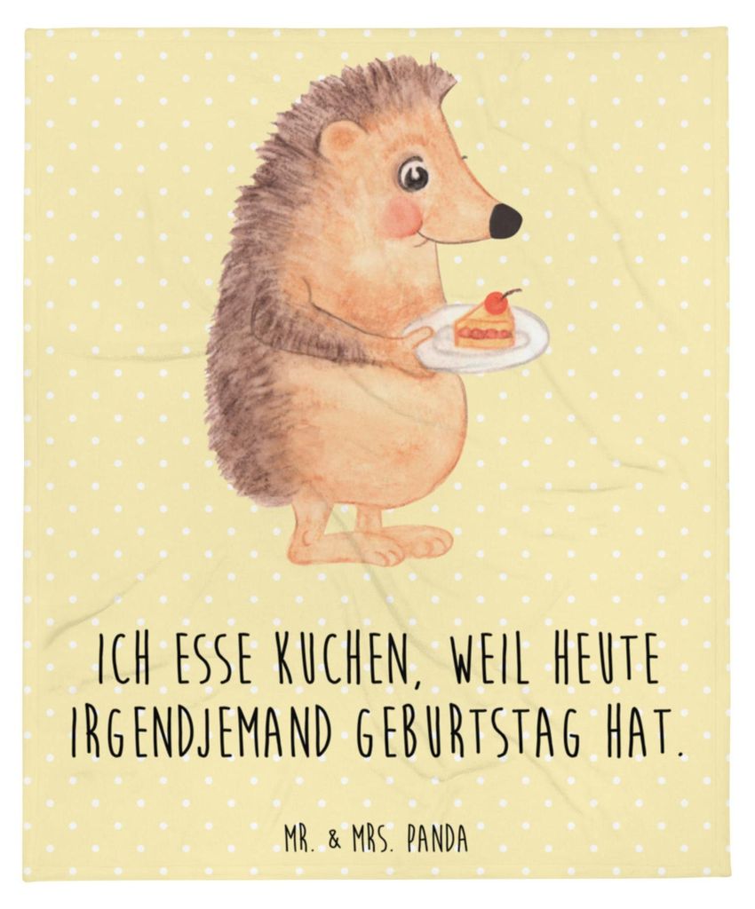 Mr. & Mrs. Panda Bettdecke Igel Kuchenstück - Gelb Pastell - Geschenk, Sofadecke, Geburtstagskuchen, Torte, Wohndecke, Lustige Sprüche, Tagesdeck...